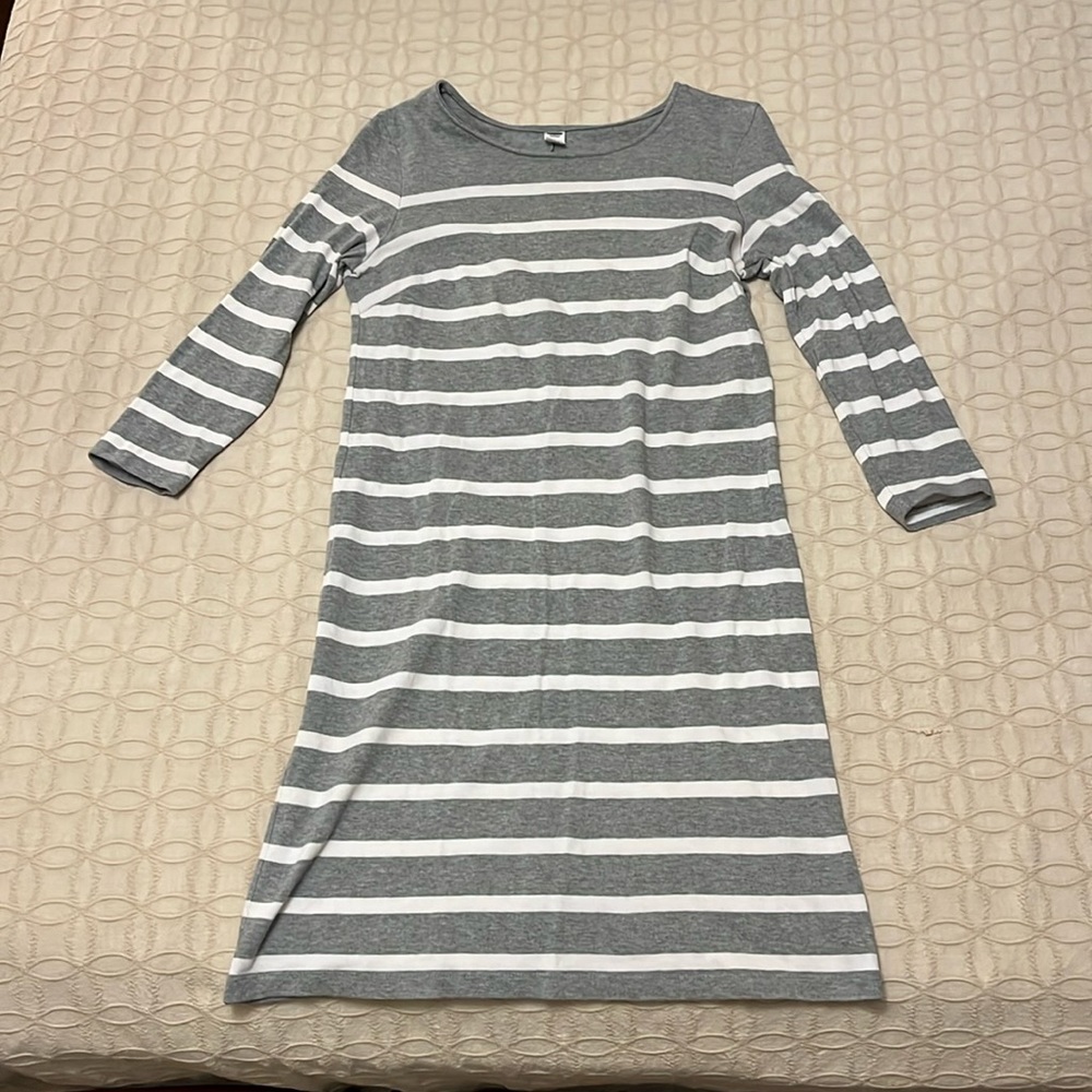 Gray and white striped Old Navy fitted dress